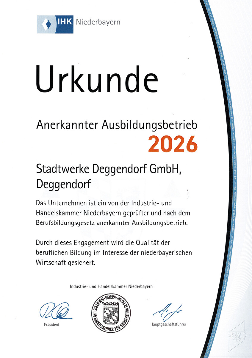 Zertifizierungen | STADTWERKE DEGGENDORF GmbH