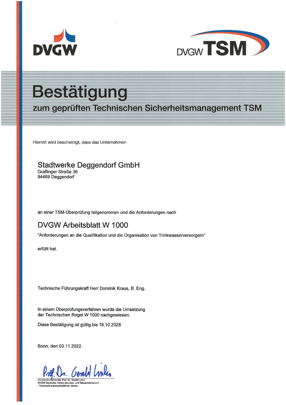 Zertifizierungen | STADTWERKE DEGGENDORF GmbH