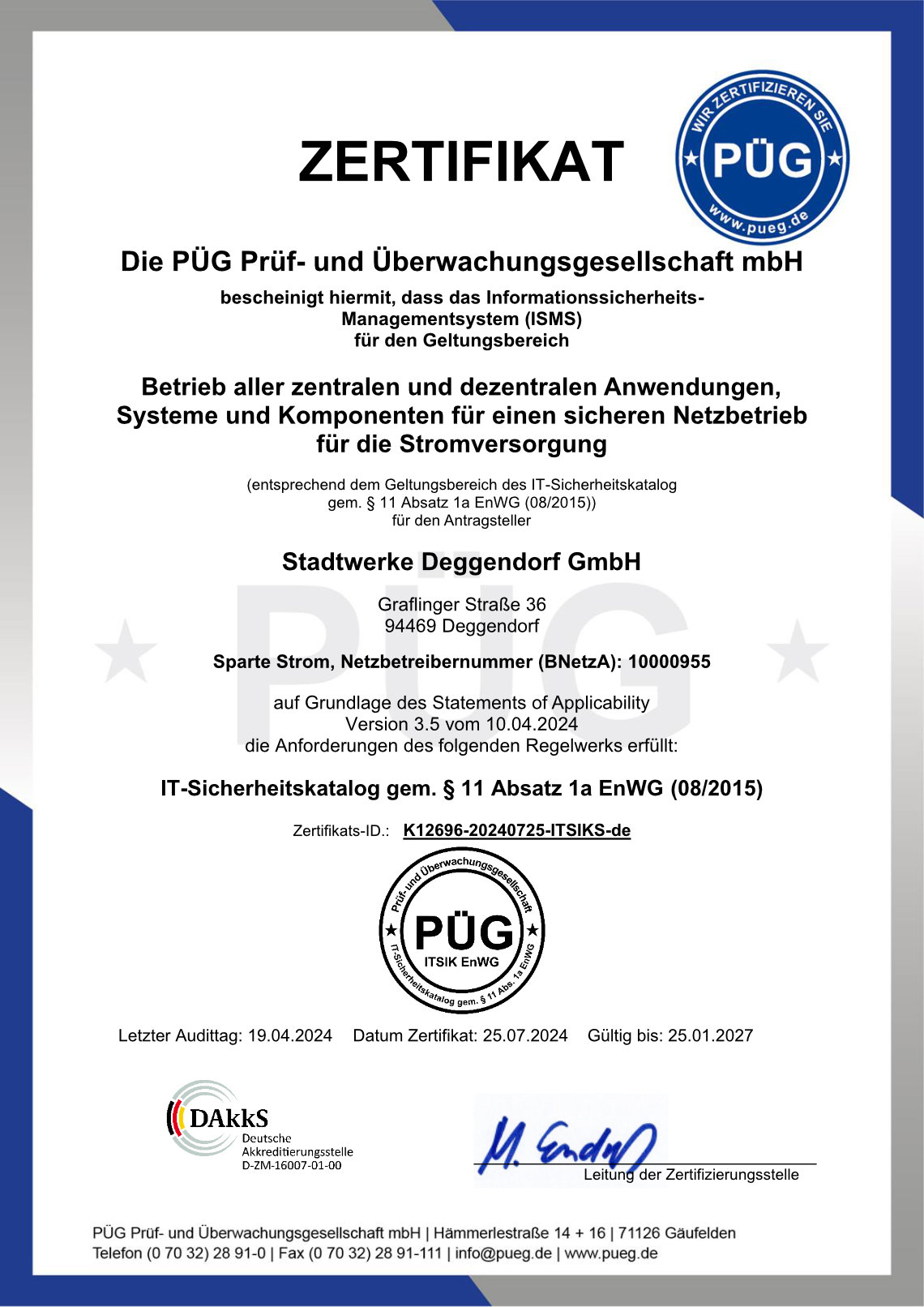 Zertifizierungen | STADTWERKE DEGGENDORF GmbH